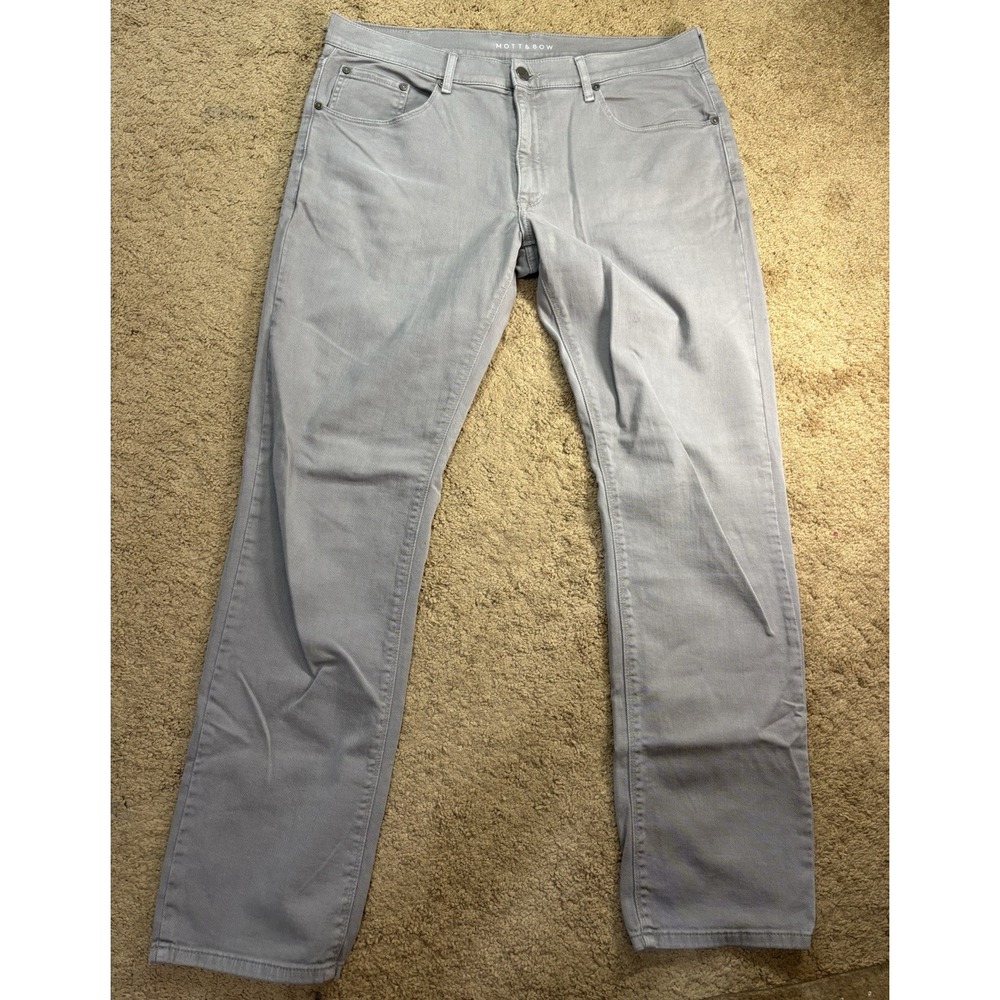 Mott and Bow Slim Straight Jeans Men's 36x32 Gray Stretch Low Rise Preppy